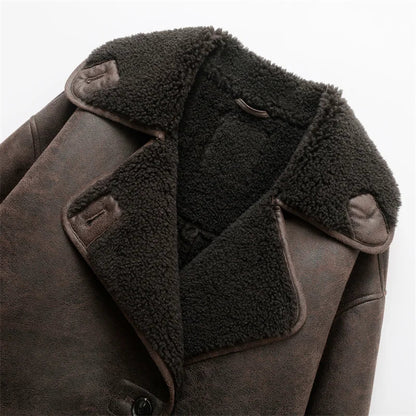 Übergroße Lammfelljacke Weinlese Stil - IdealeKleiden