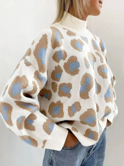 Dicke Rollkragenpullover Leopardenmuster Damen - IdealeKleiden