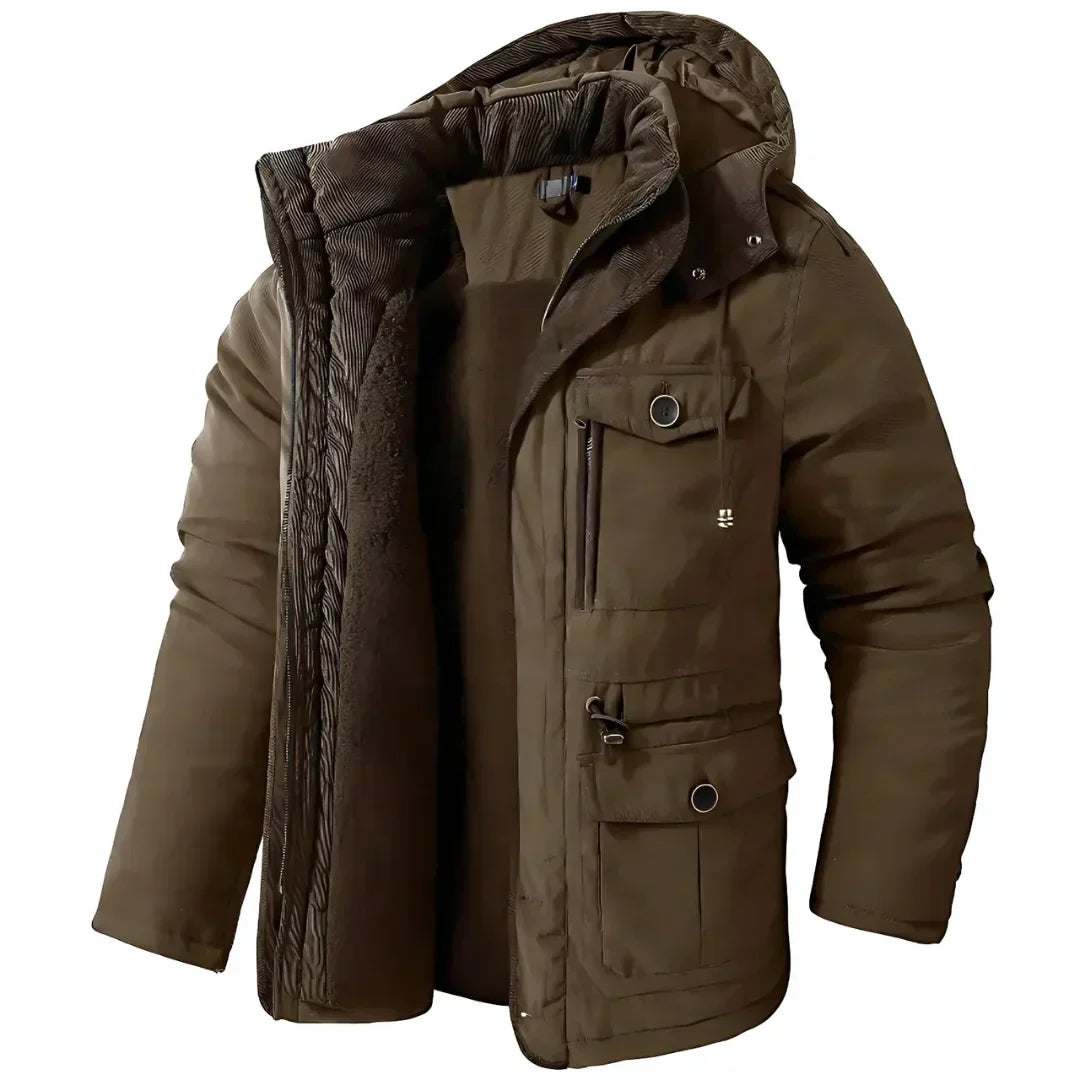 Herren Wintermantel Warm Kapuze Fleece
