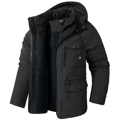 Herren Wintermantel Warm Kapuze Fleece