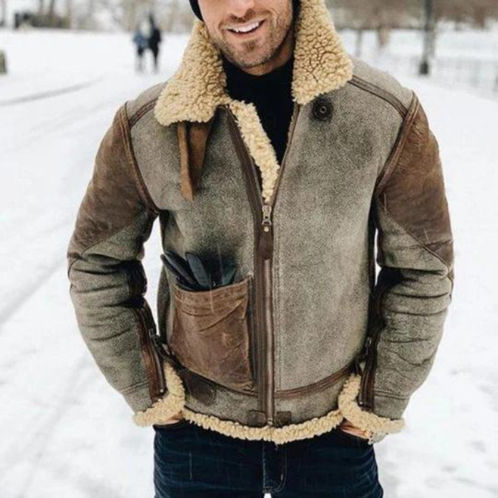 Herren Lederjacke Warm Isoliert Winter - IdealeKleiden