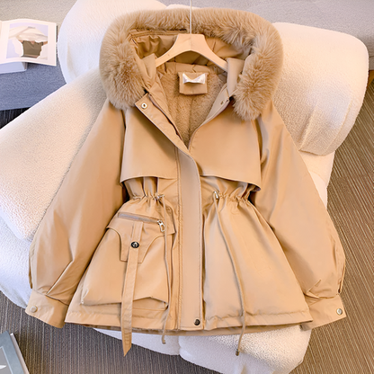 Elegante Winterjacke Kapuze Kunstpelz Damen