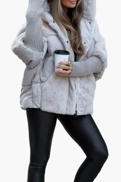 Damen Winterjacke Teddyfleece Kapuze Warm