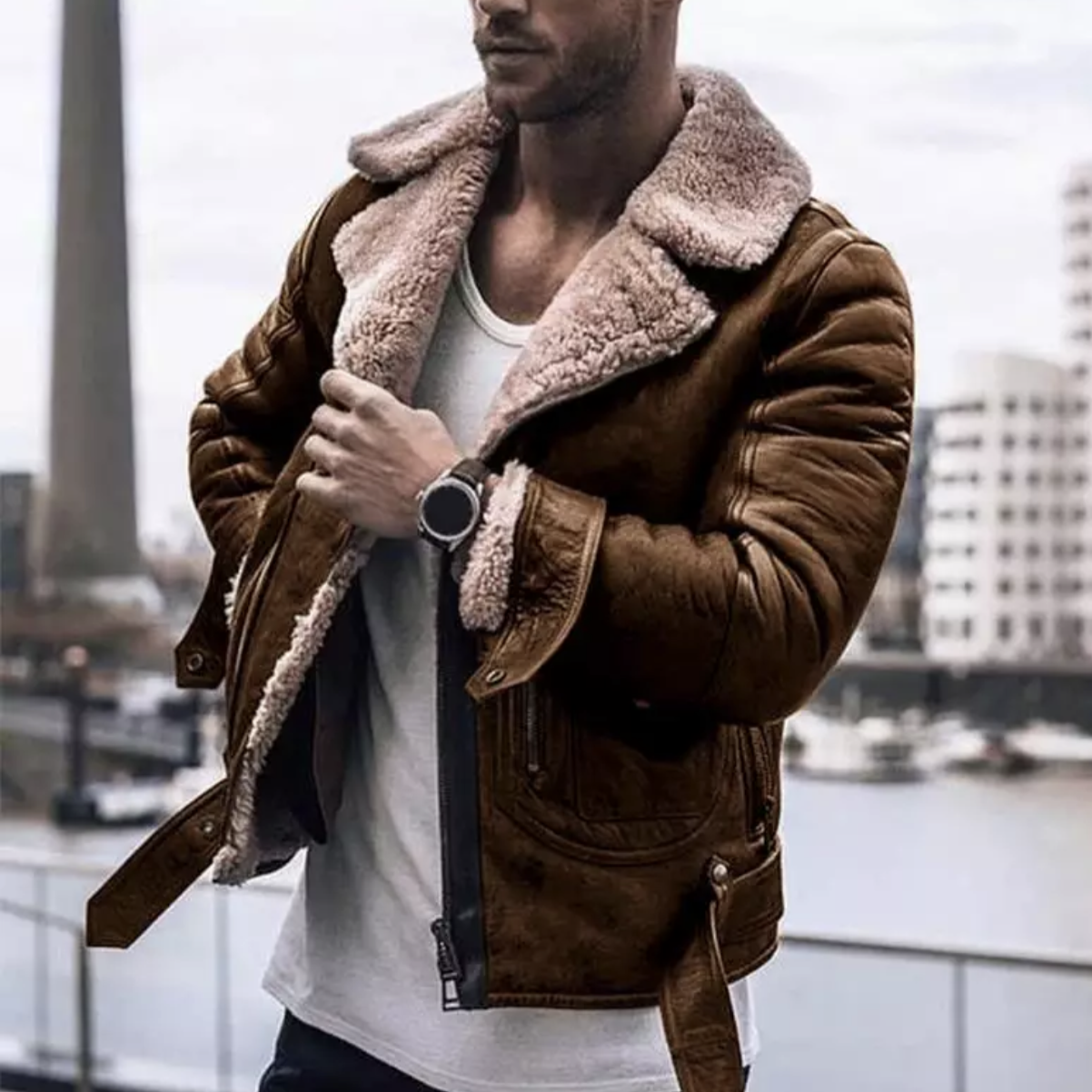 Herren Lederjacke Winter Biker Style
