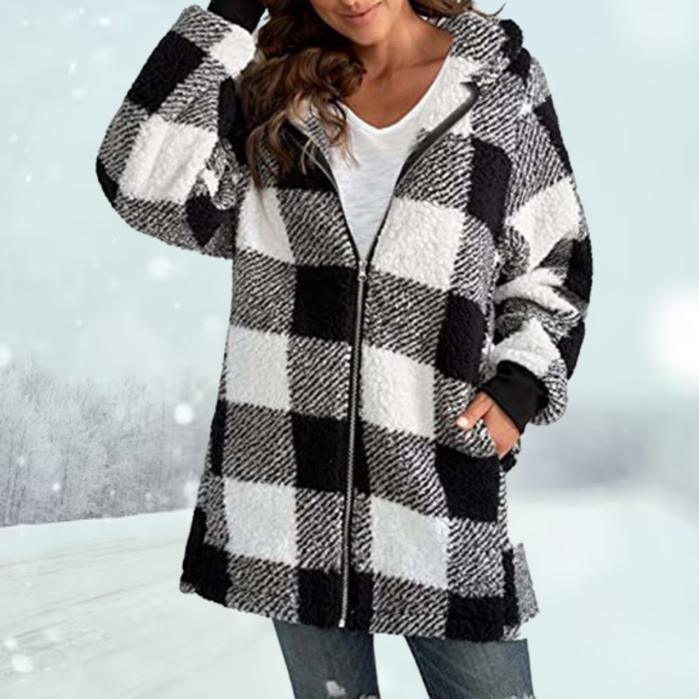 Karierte Winterjacke mit Kapuze