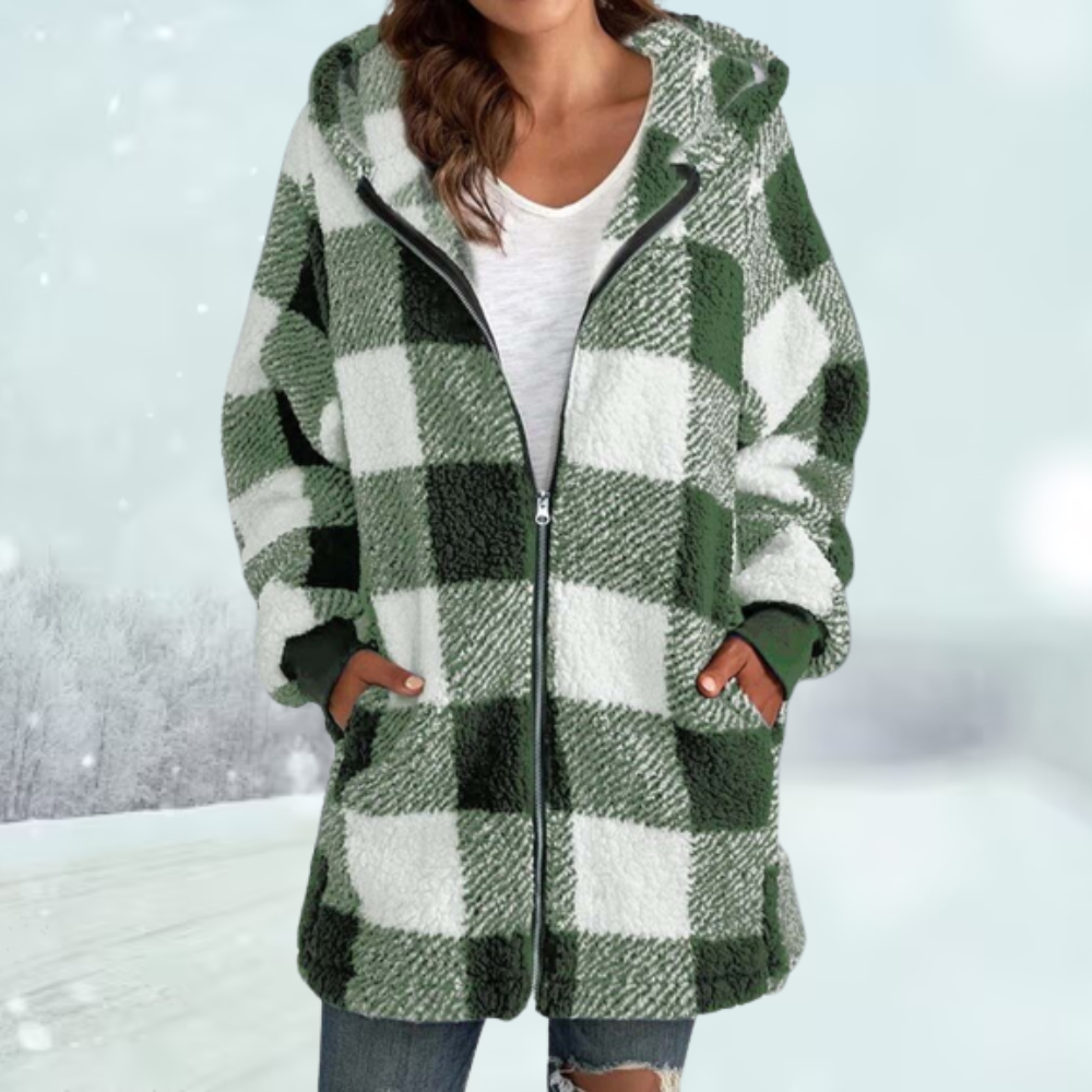 Karierte Winterjacke mit Kapuze - IdealeKleiden