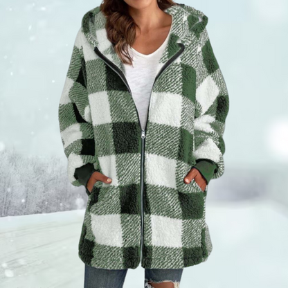 Karierte Winterjacke mit Kapuze - IdealeKleiden