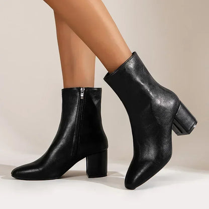 Stilvolle Ankle Boots Damen Slim Fit Spitze Zulaufend Blockabsatz - IdealeKleiden