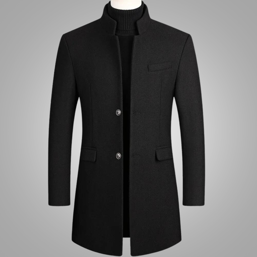 Herren Wollmantel Halblang Schwarz