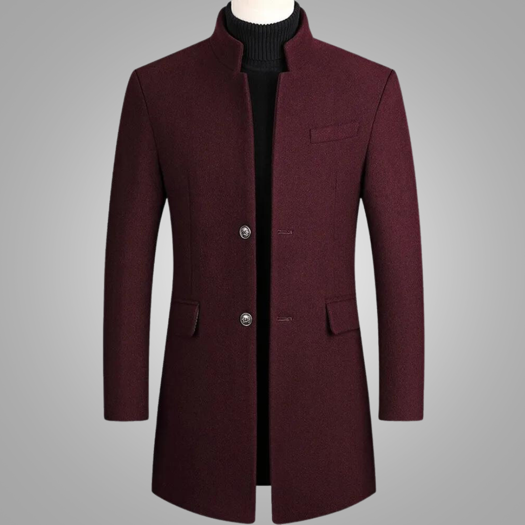 Herren Wollmantel Halblang Schwarz
