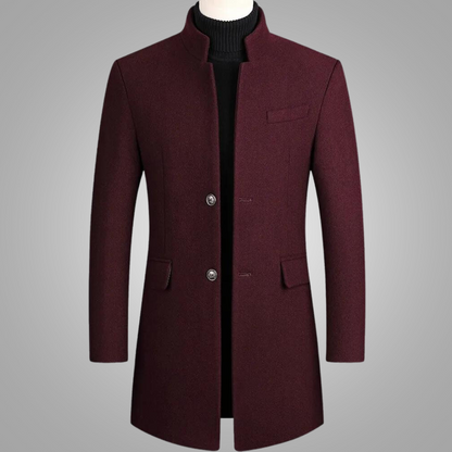 Herren Wollmantel Halblang Schwarz