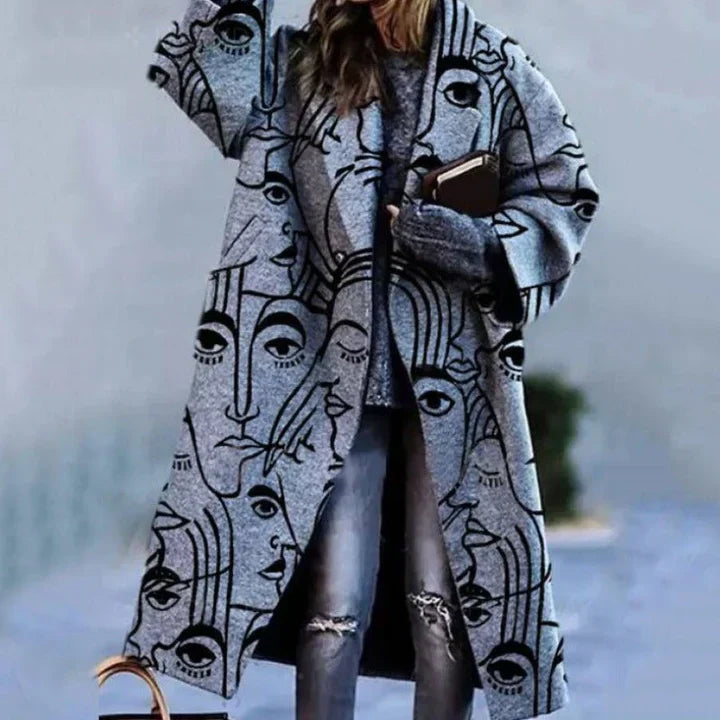 Oversized Damen Wintermantel Langschwarz Wollmantel
