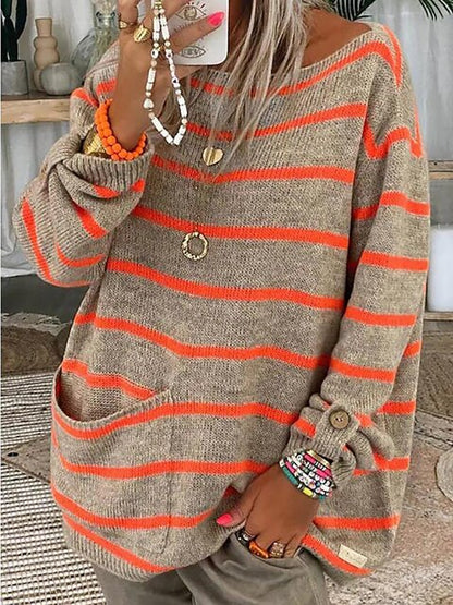 Vera – modischer Streifenpullover Elegant - IdealeKleiden