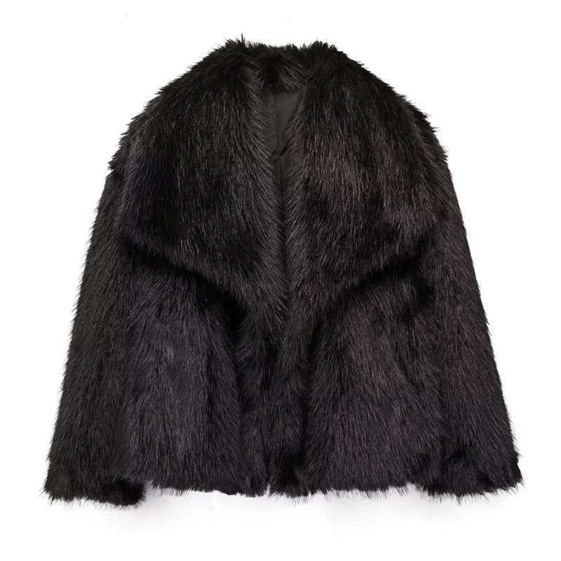 Modische Faux-Fur-Jacke Kurz Schnitt Übergröße Kragen