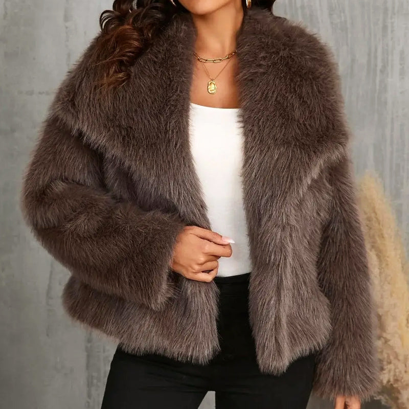 Modische Faux-Fur-Jacke Kurz Schnitt Übergröße Kragen