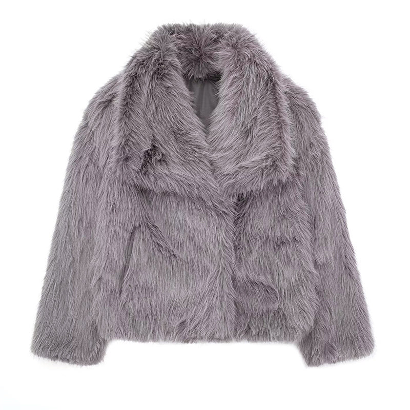 Modische Faux-Fur-Jacke Kurz Schnitt Übergröße Kragen