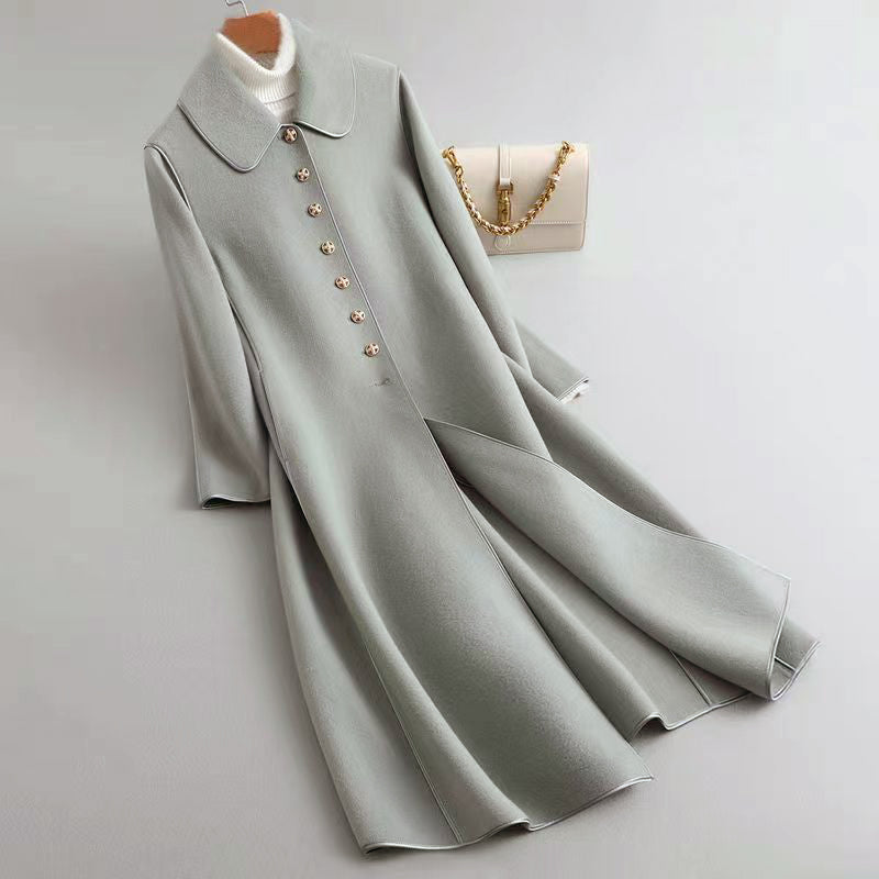 Eleganter Wollmantel A-Linie Lang Knöpfe