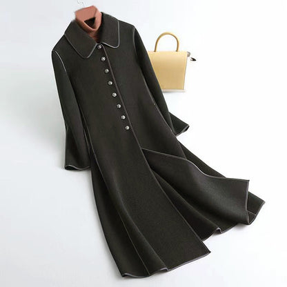Eleganter Wollmantel A-Linie Lang Knöpfe