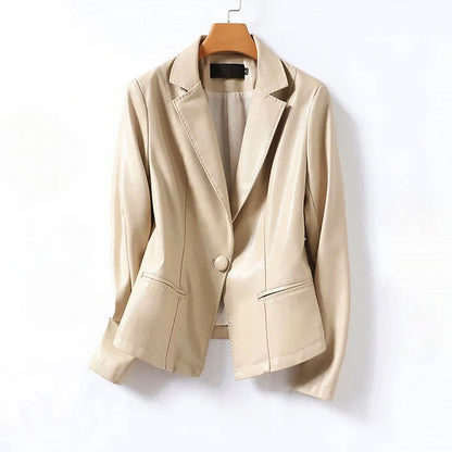 Elegante Lederjacke Ein-Knopf Blazer Design