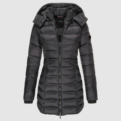 Lange Damenpufferjacke Slim Fit Kapuze