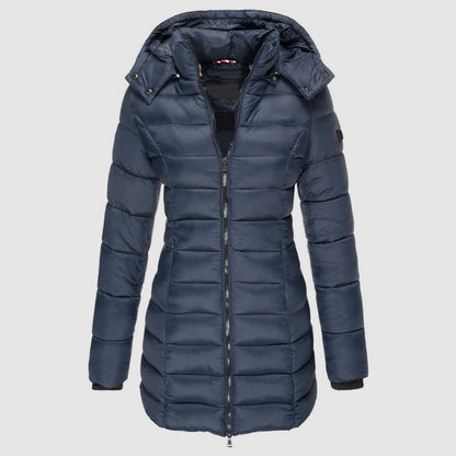 Lange Damenpufferjacke Slim Fit Kapuze