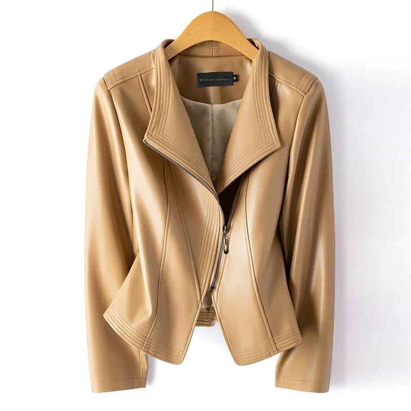 Modische Faux-Lederjacke Asymmetrisch Schnitt
