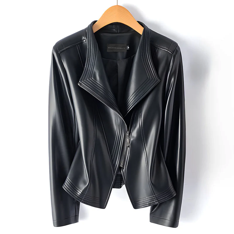 Modische Faux-Lederjacke Asymmetrisch Schnitt