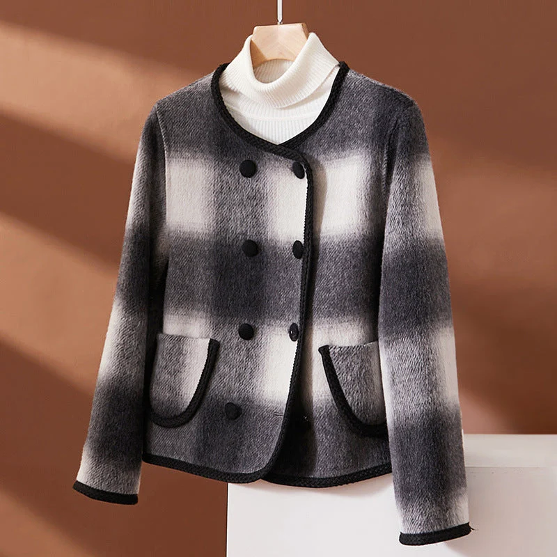 Modische Karo Jacke Wollmischung Kontrast