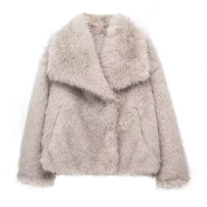 Fellbesatz Mantel Relaxed Fit Oversized Kragen