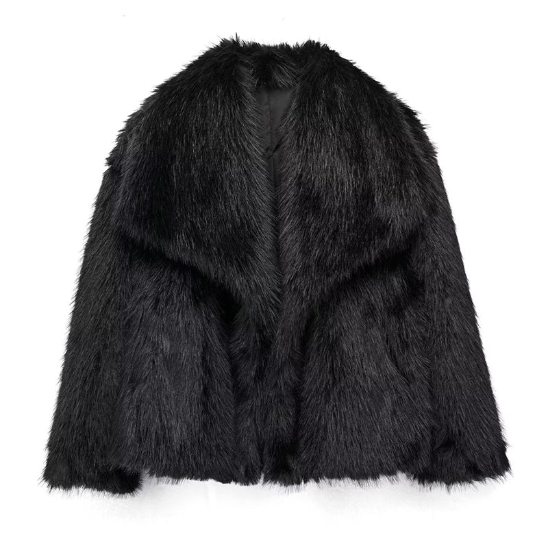 Fellbesatz Mantel Relaxed Fit Oversized Kragen