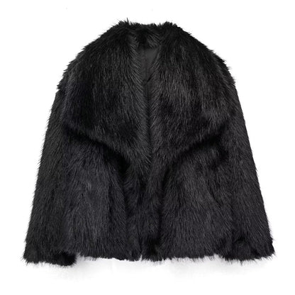 Fellbesatz Mantel Relaxed Fit Oversized Kragen