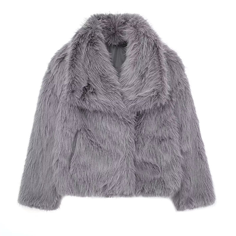 Fellbesatz Mantel Relaxed Fit Oversized Kragen