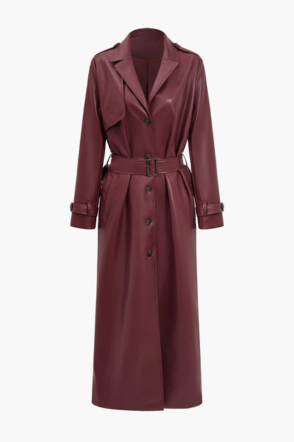 Gürteltier Trenchcoat Elegant Langarm Lederoptik