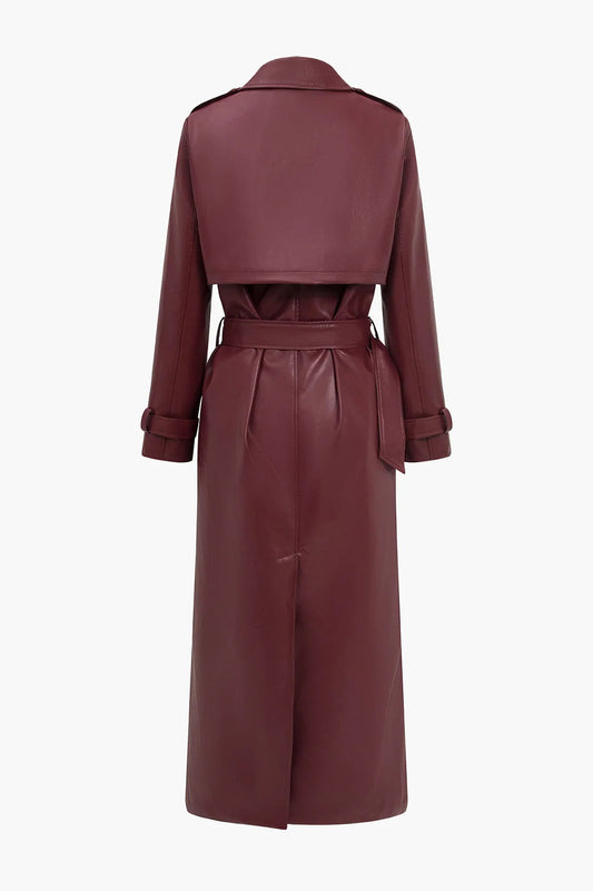 Gürteltier Trenchcoat Elegant Langarm Lederoptik - IdealeKleiden