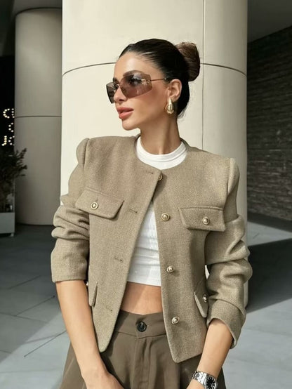 Kurzgeschnittener Blazer Frauen Wolljacke Modern Style