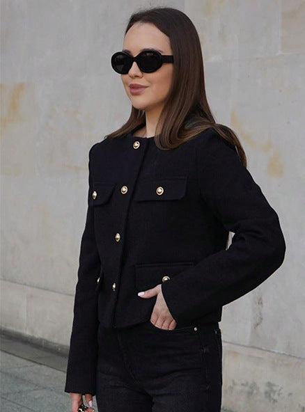 Kurzgeschnittener Blazer Frauen Wolljacke Modern Style