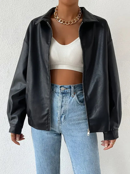 Stylische Lederjacke Reißverschluss Design