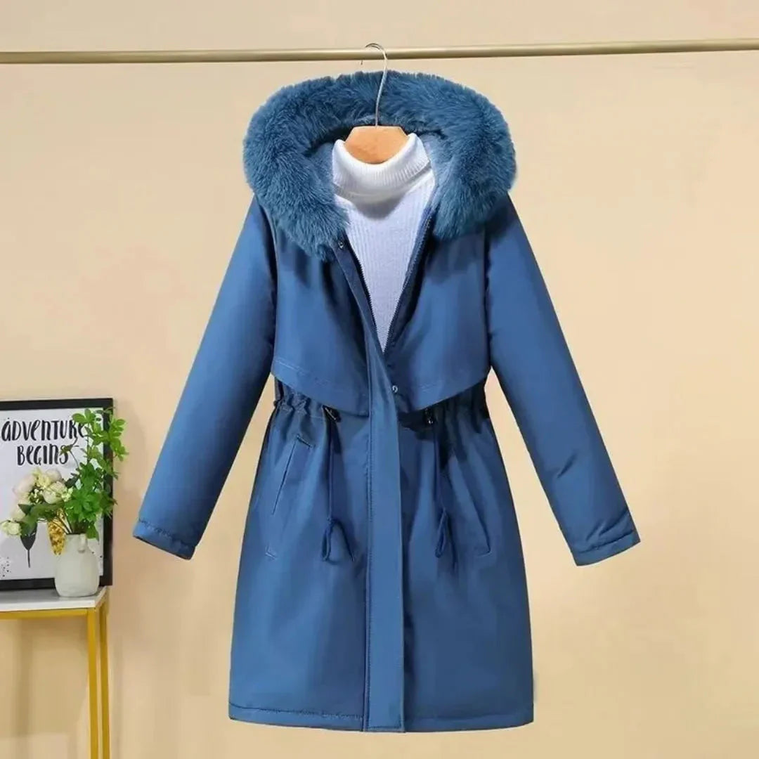Eleganter Wintermantel Lang Kunstfell Kapuze