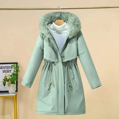 Eleganter Wintermantel Lang Kunstfell Kapuze