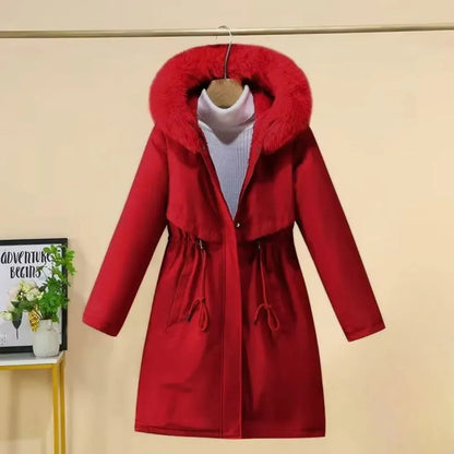Eleganter Wintermantel Lang Kunstfell Kapuze