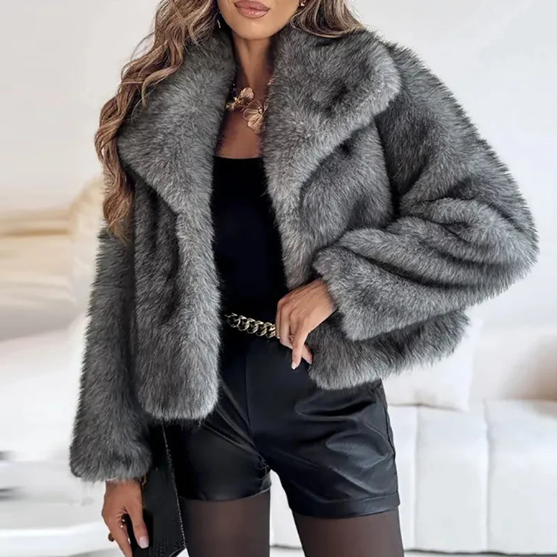 Stylische Kunstpelzjacke Damen - Leichter Wintermantel Elegantes Design