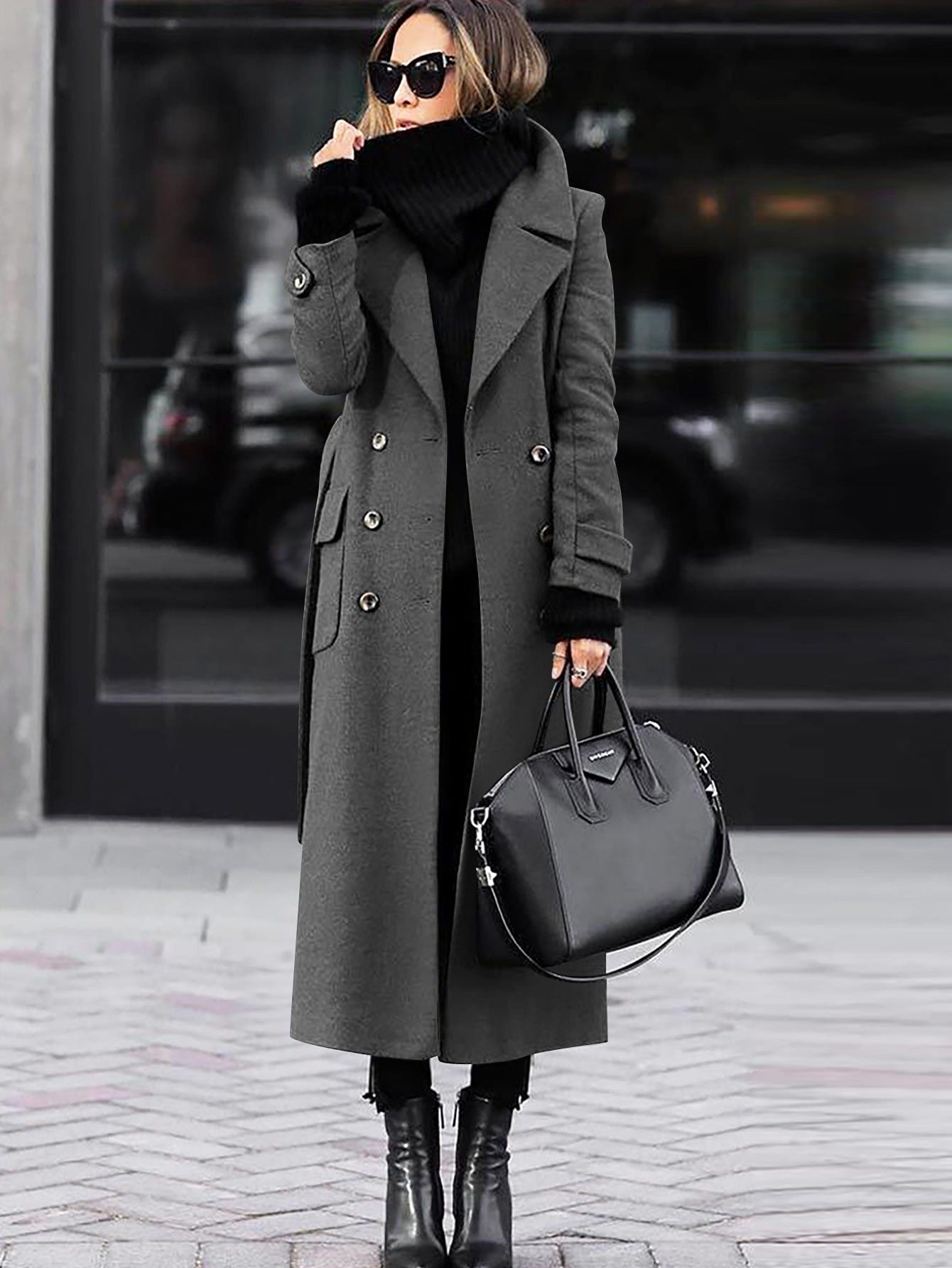 Eleganter Wollmantel Frauen - Doppelreiher Langmantel Winter
