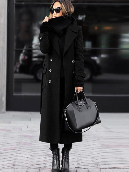 Eleganter Wollmantel Frauen - Doppelreiher Langmantel Winter