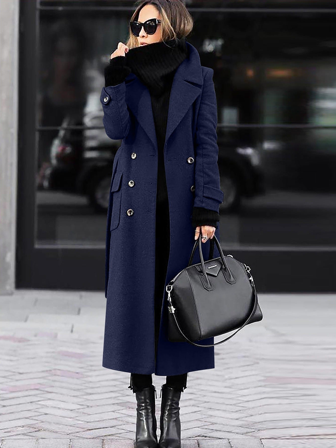 Eleganter Wollmantel Frauen - Doppelreiher Langmantel Winter