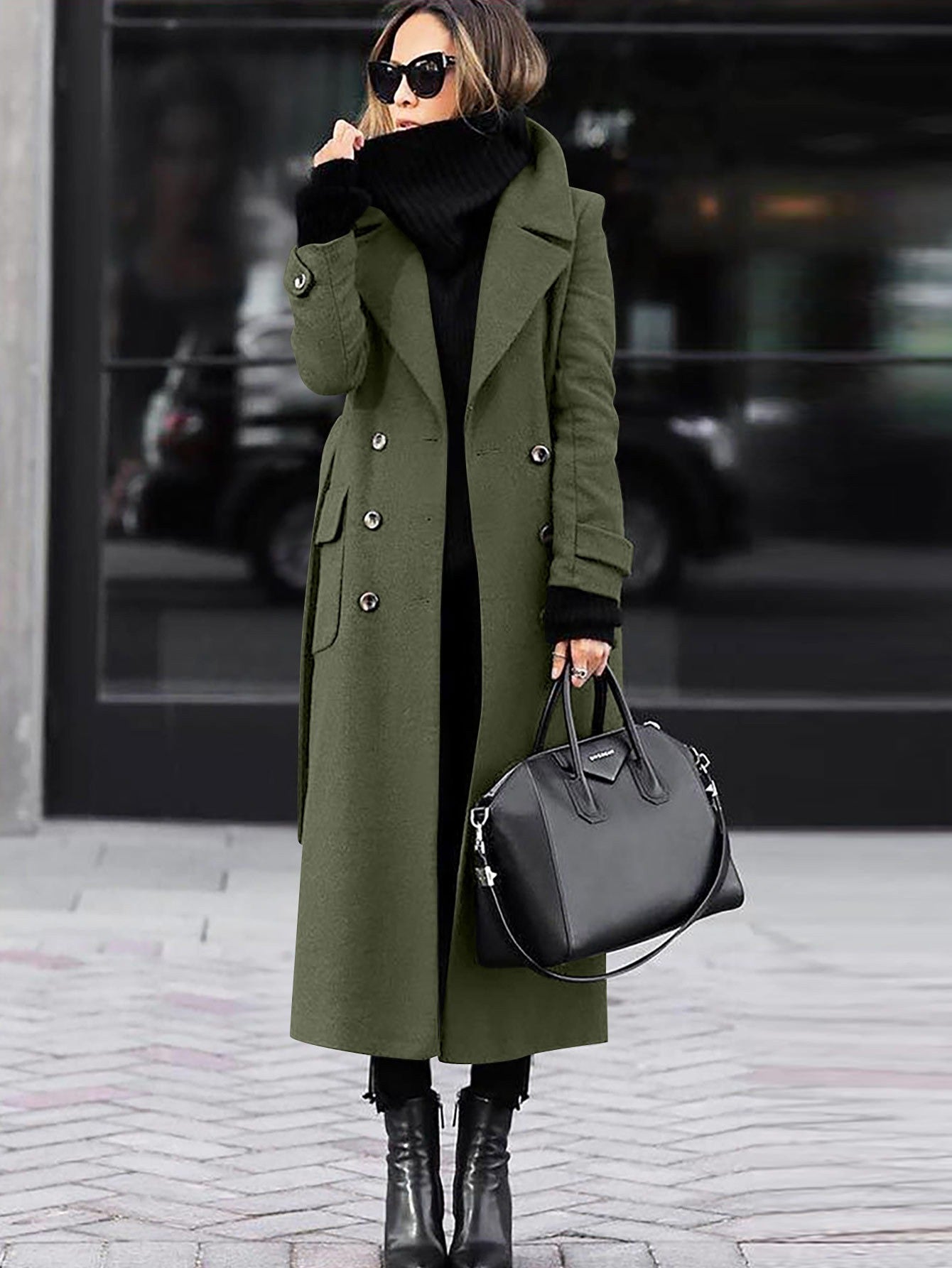 Eleganter Wollmantel Frauen - Doppelreiher Langmantel Winter