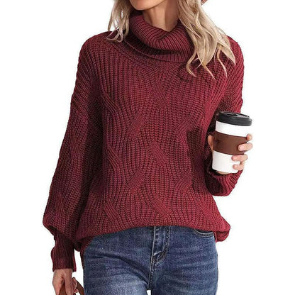 Damen Winterpullover Kabelstrick Rollkragen