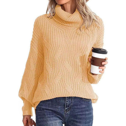 Damen Winterpullover Kabelstrick Rollkragen
