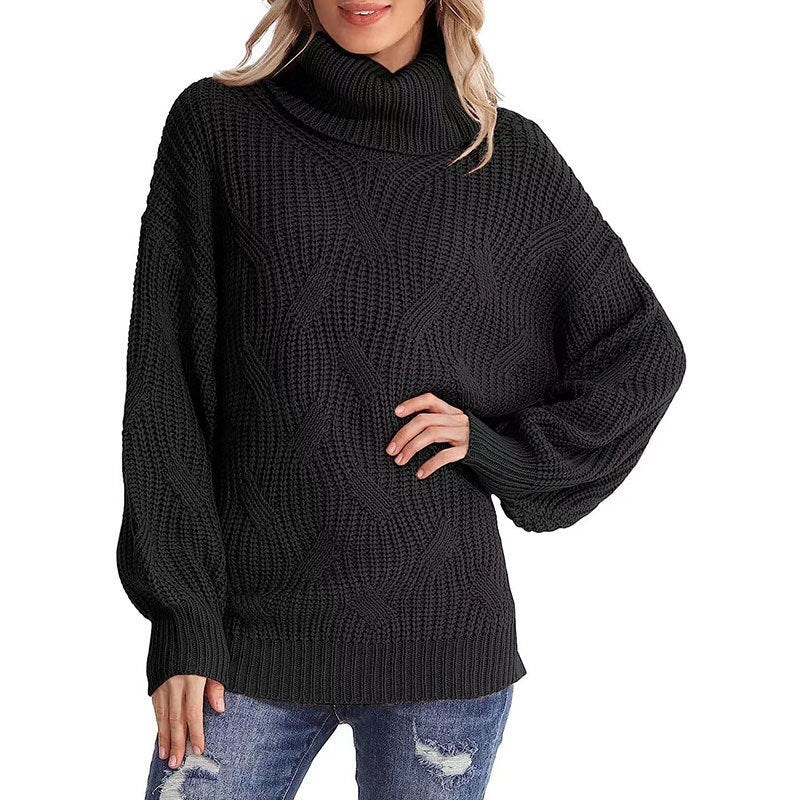 Damen Winterpullover Kabelstrick Rollkragen