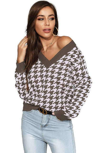 Damen Pullover Herbst Hundezaun Muster Oberteil