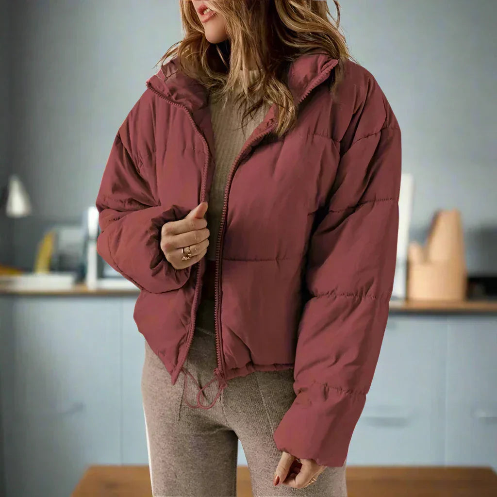 Kurze Pufferjacke Hochkragen Reißverschluss